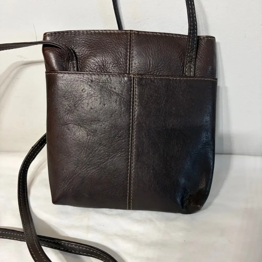 Unbranded Bag Mini Chocolate Brown Leather Crossbody Travel Pocket Snap Zip